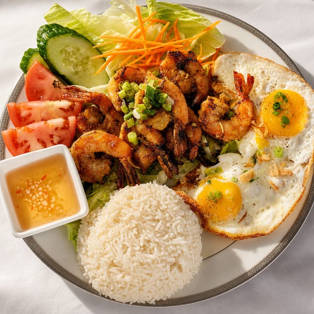 Grilled Shrimp Over Rice.